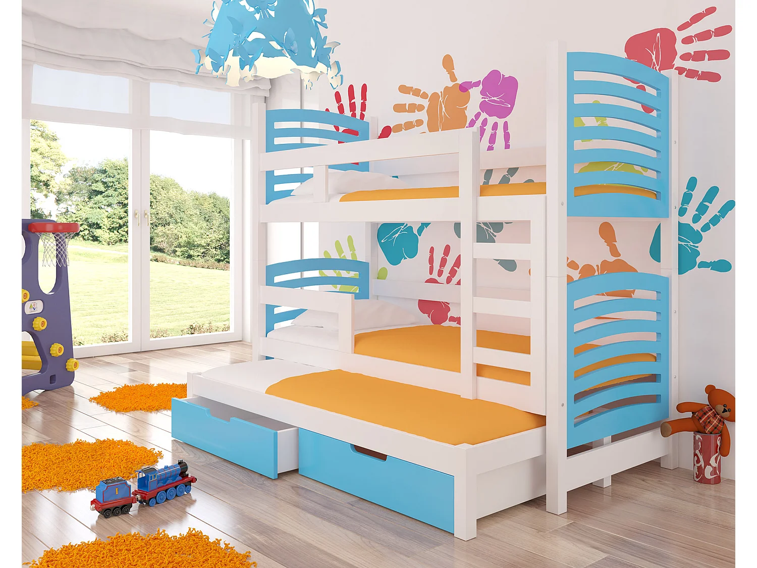 HOCHBETT Soria Kiefer weiß / blau 81 / 188 / 160cm