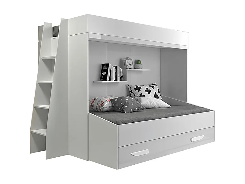 HOCHBETT Party weiß / weiß Hochglanz - Griffe weiß 230 / 135 / 165cm