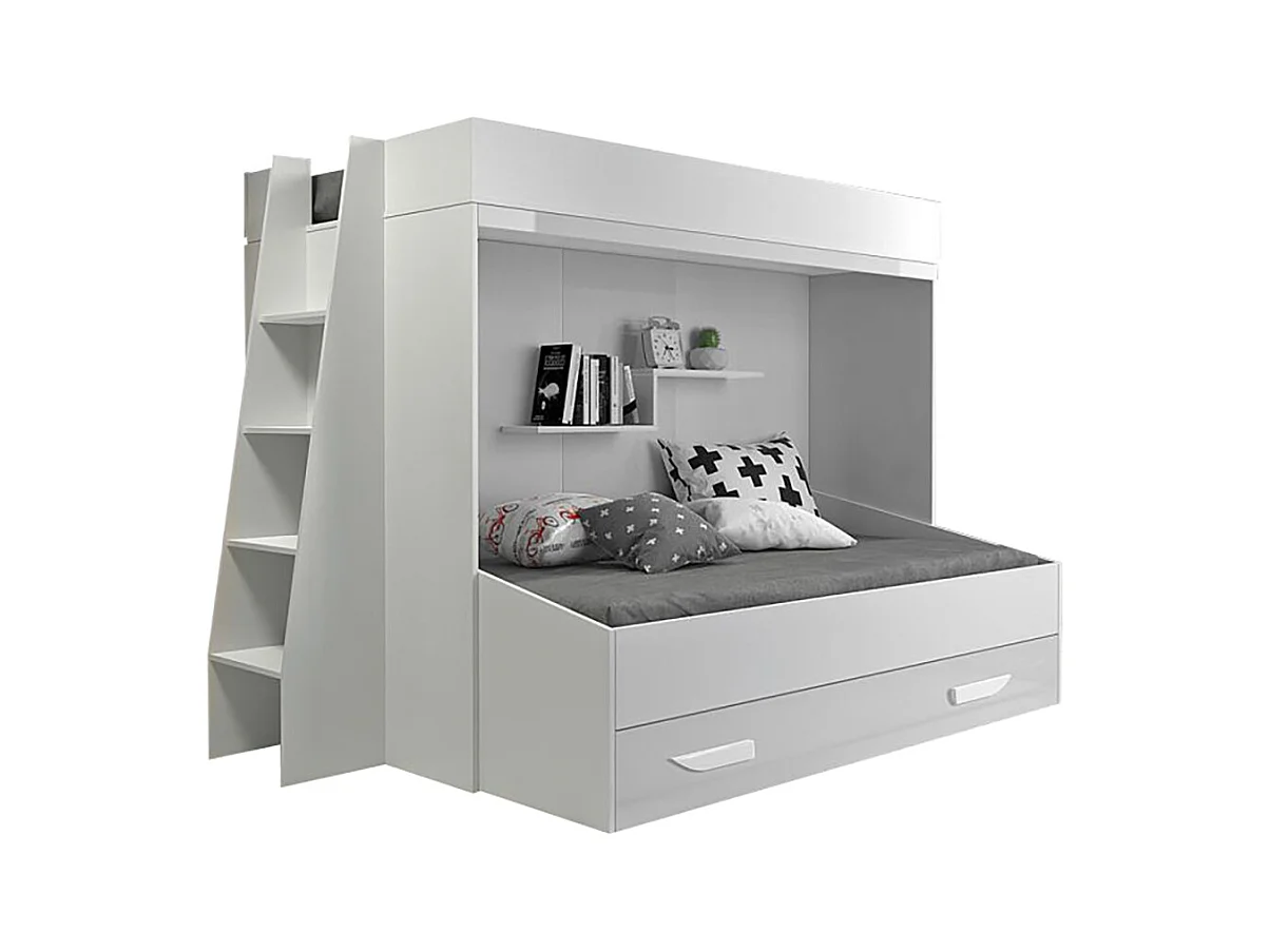 HOCHBETT Party weiß / weiß Hochglanz - Griffe weiß 230 / 135 / 165cm