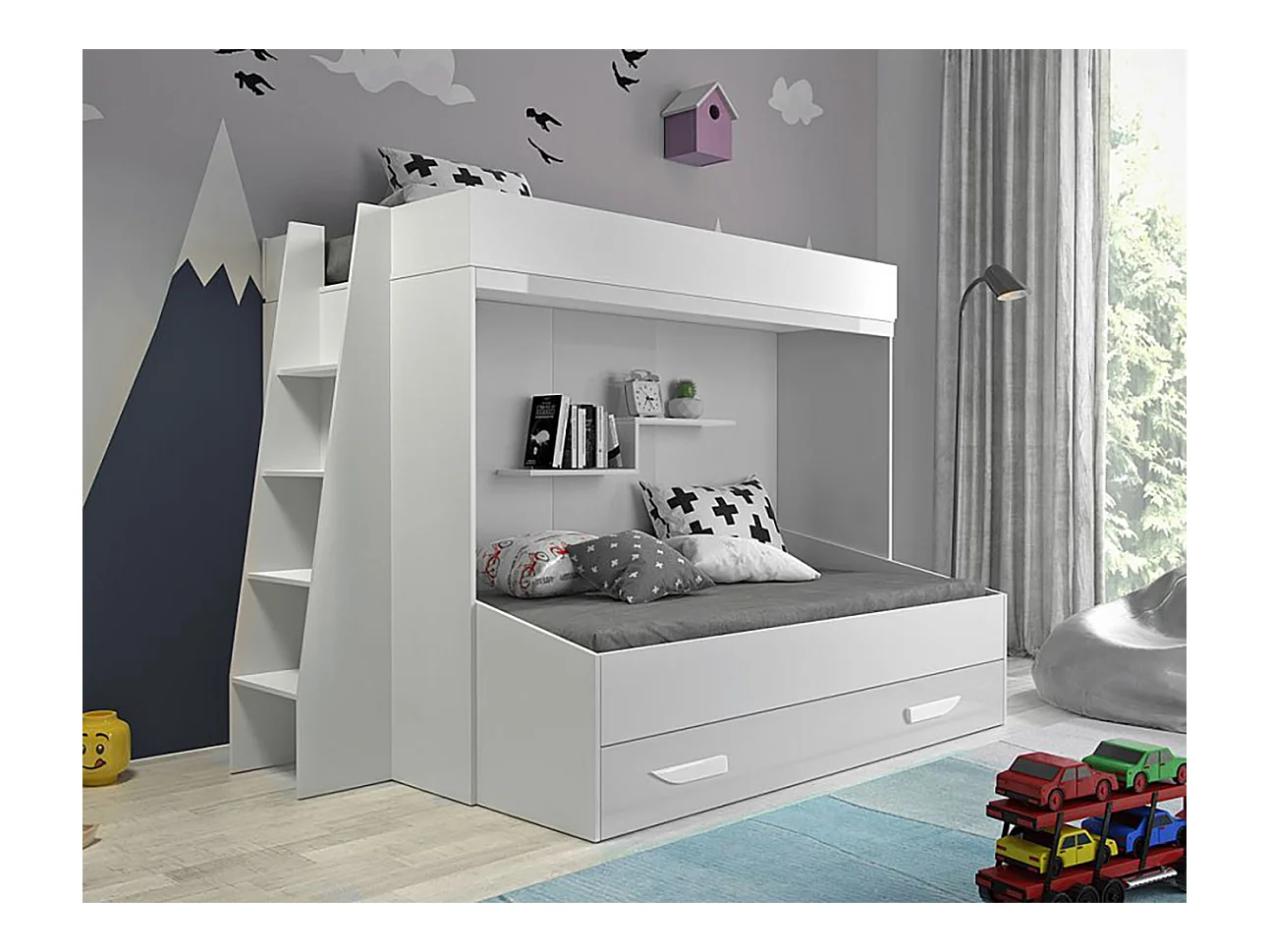 HOCHBETT Party weiß / weiß Hochglanz - Griffe weiß 230 / 135 / 165cm