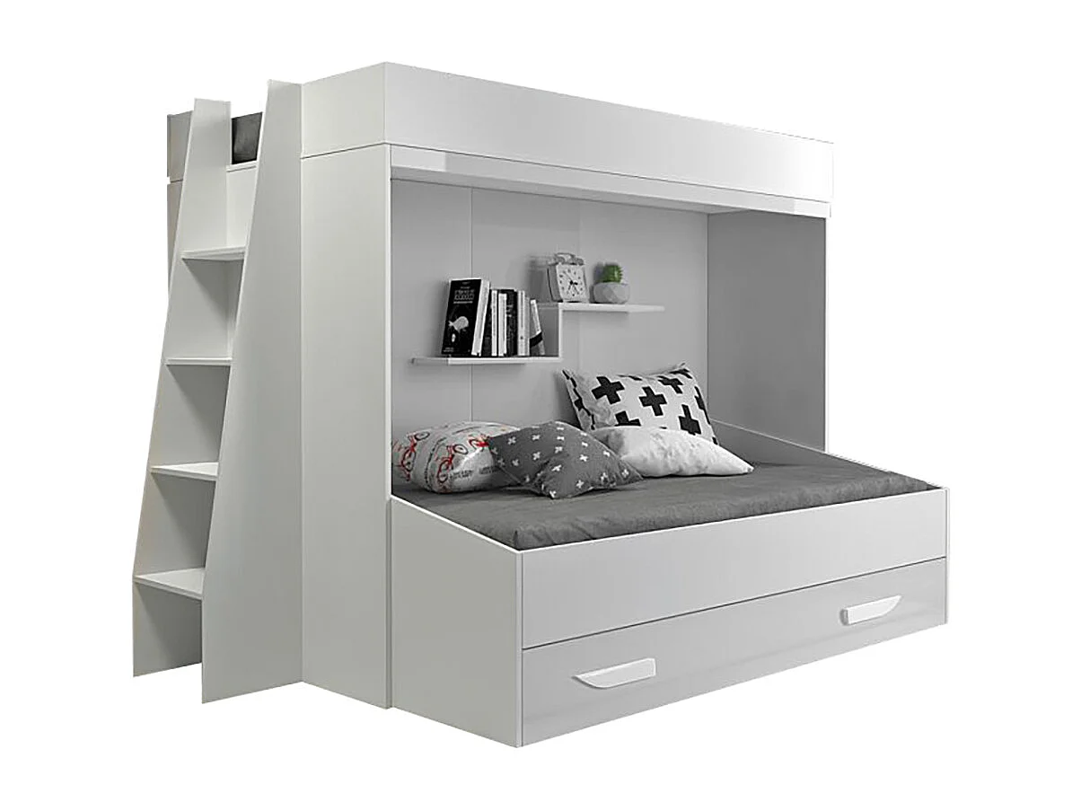 HOCHBETT Party weiß / weiß Hochglanz - Griffe weiß 230 / 135 / 165cm