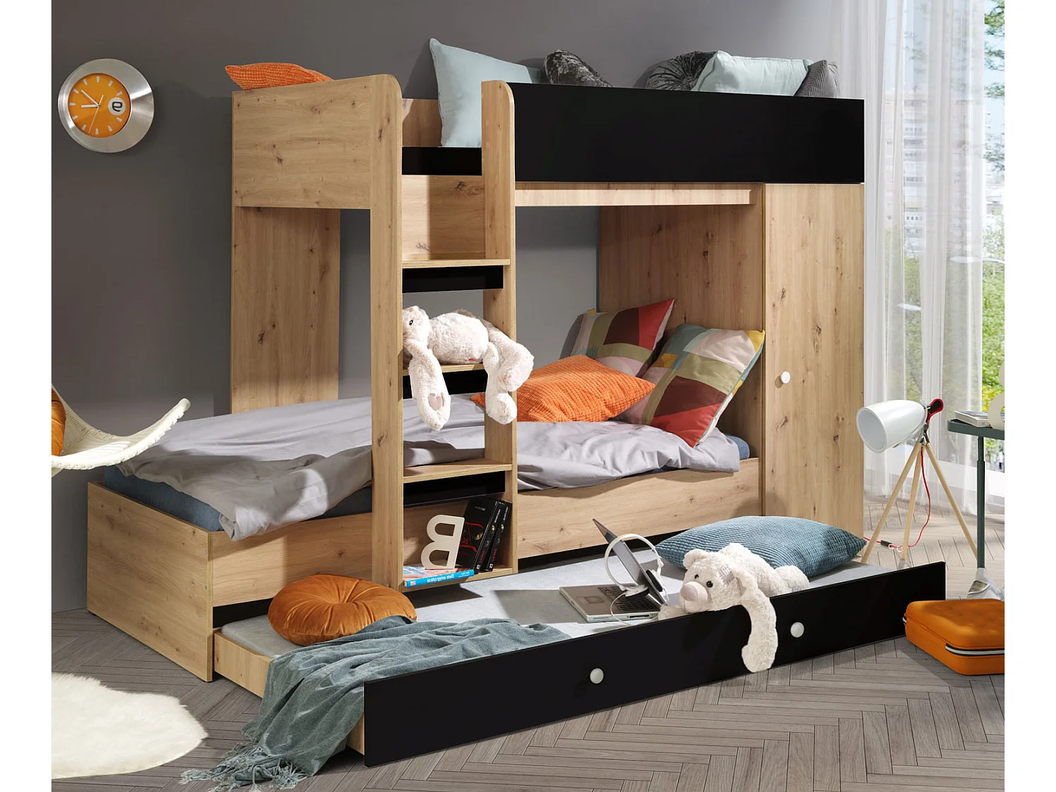 HOCHBETT Smart Artisan Eiche / schwarz 93 / 254 / 165 cm Leiter links