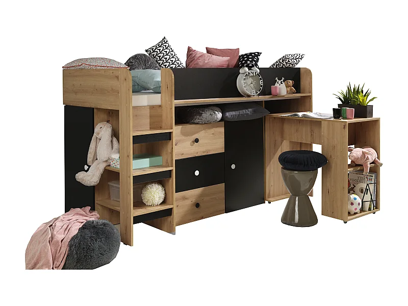 HOCHBETT Smart Artisan Eiche / schwarz 106 / 203 / 125cm Leiter links