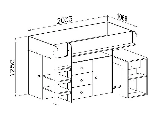 HOCHBETT Smart Artisan Eiche / schwarz 106 / 203 / 125cm Leiter links