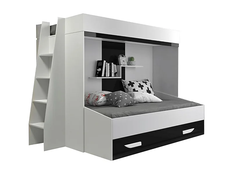 HOCHBETT Party weiß / schwarz Hochglanz - Griffe weiß / schwarz 230 / 135 / 165cm