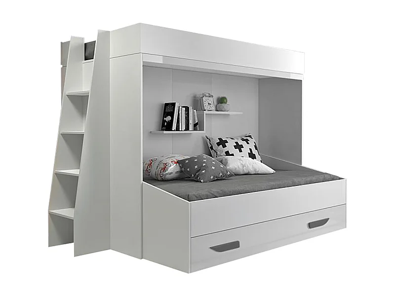 HOCHBETT Party weiß / weiß Hochglanz - Griffe grau 247 / 135 / 165cm