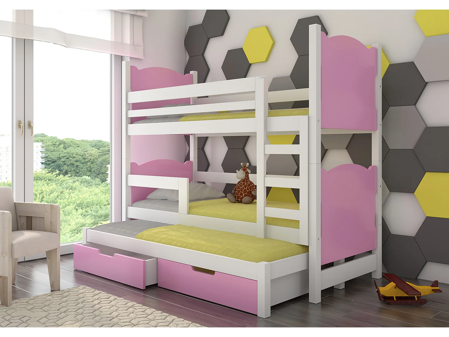 HOCHBETT Leticia Kiefer weiß / rosa 81 / 188 / 160cm