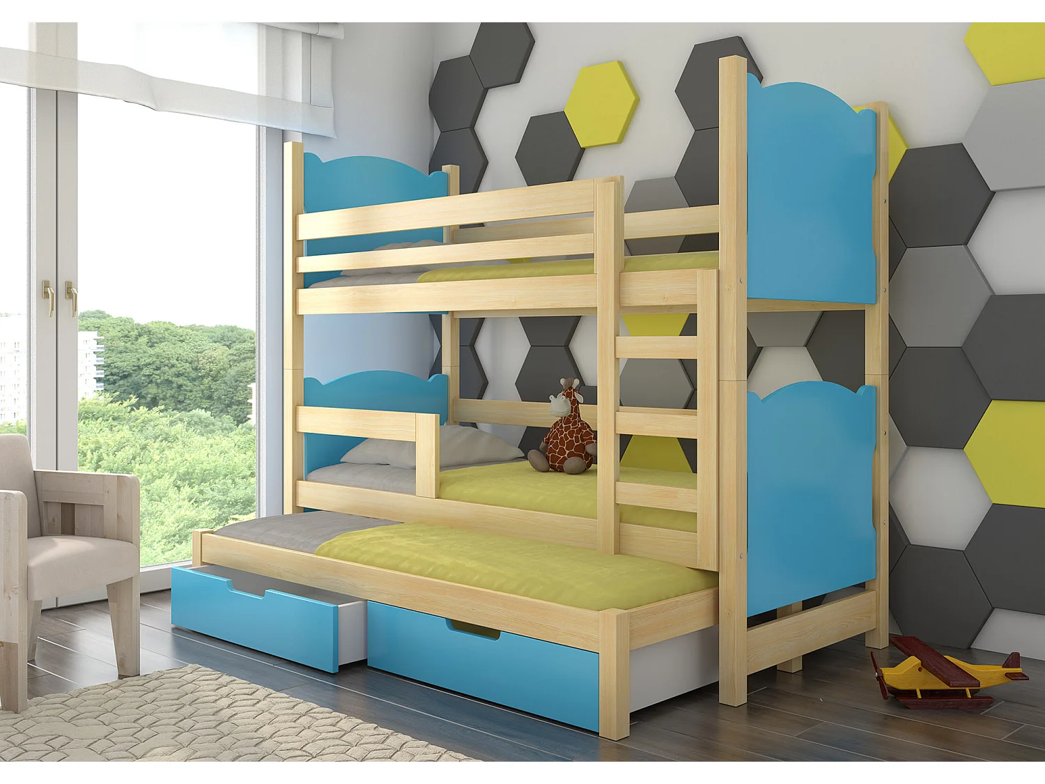 HOCHBETT Leticia Kiefer Natur / blau 81 / 188 / 160cm