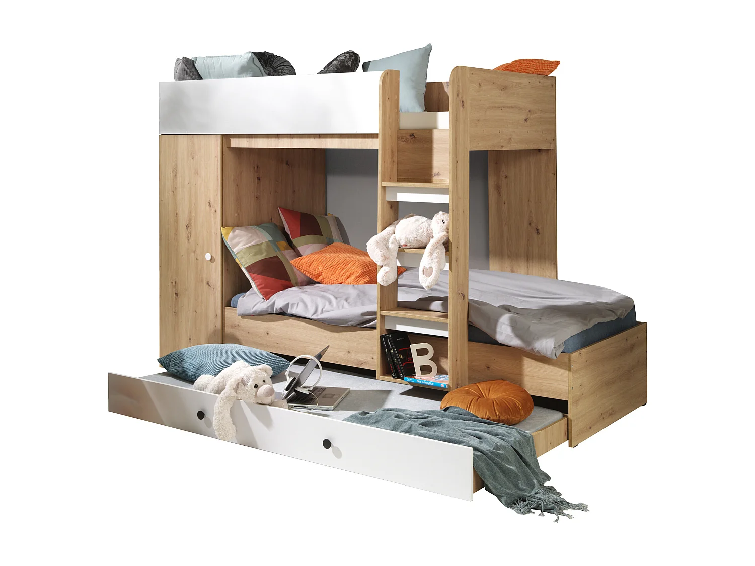 HOCHBETT Smart Artisan Eiche / weiß 93 / 254 / 165cm Leiter rechts