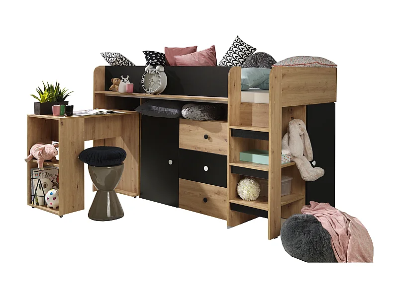 HOCHBETT Smart Artisan Eiche / schwarz 106 / 203 / 125cm Leiter rechts