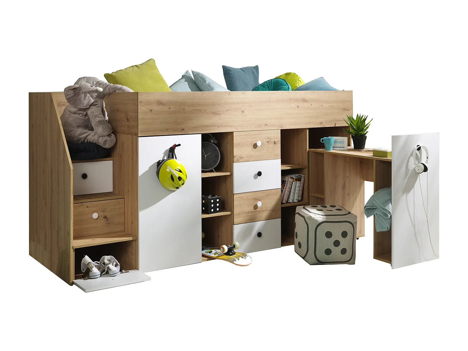 HOCHBETT Smart Artisan Eiche / weiß 93 / 248 / 123cm