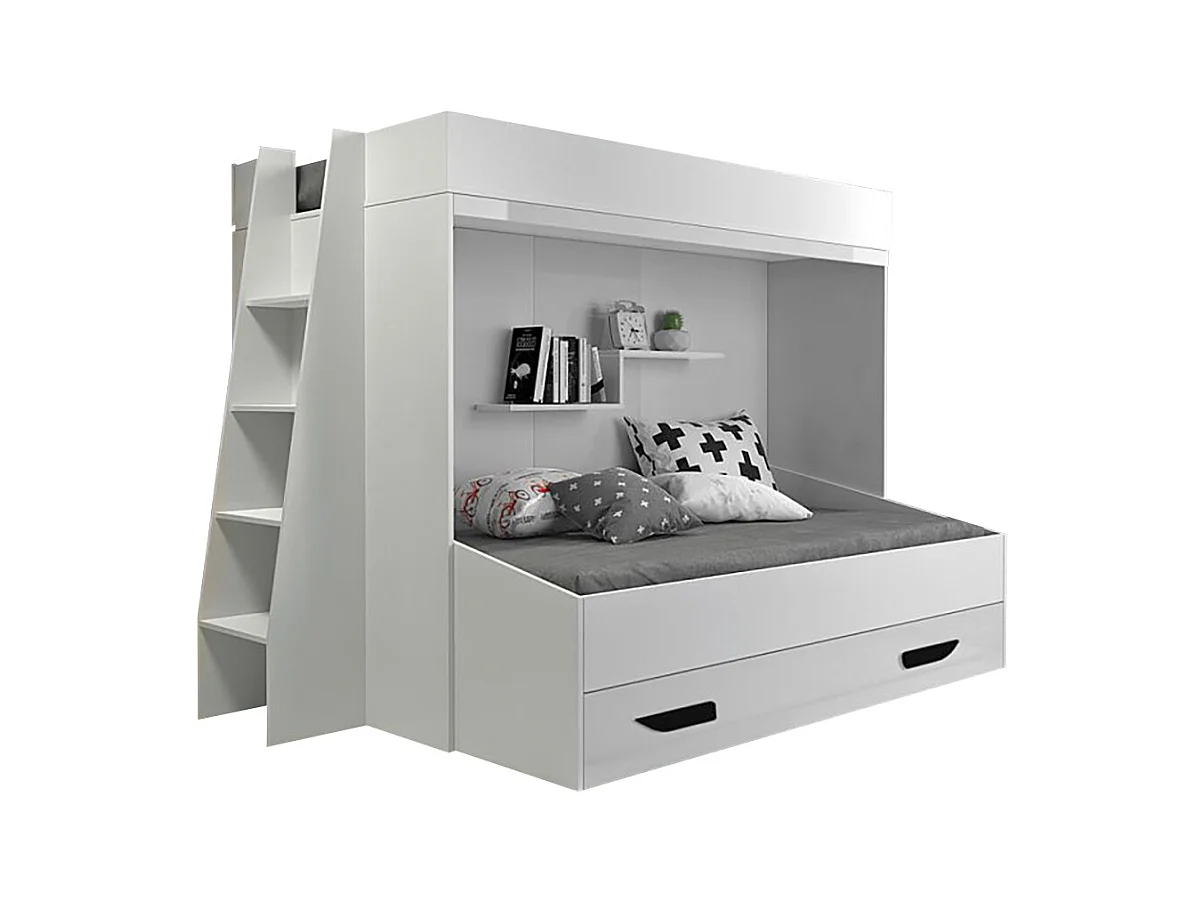 HOCHBETT Party weiß / weiß Hochglanz - Griffe schwarz 247 / 135 / 165cm
