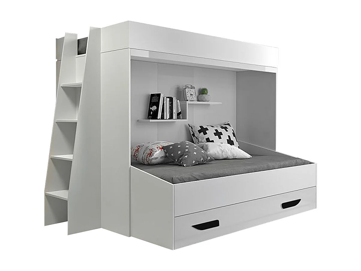 HOCHBETT Party weiß / weiß Hochglanz - Griffe schwarz 247 / 135 / 165cm