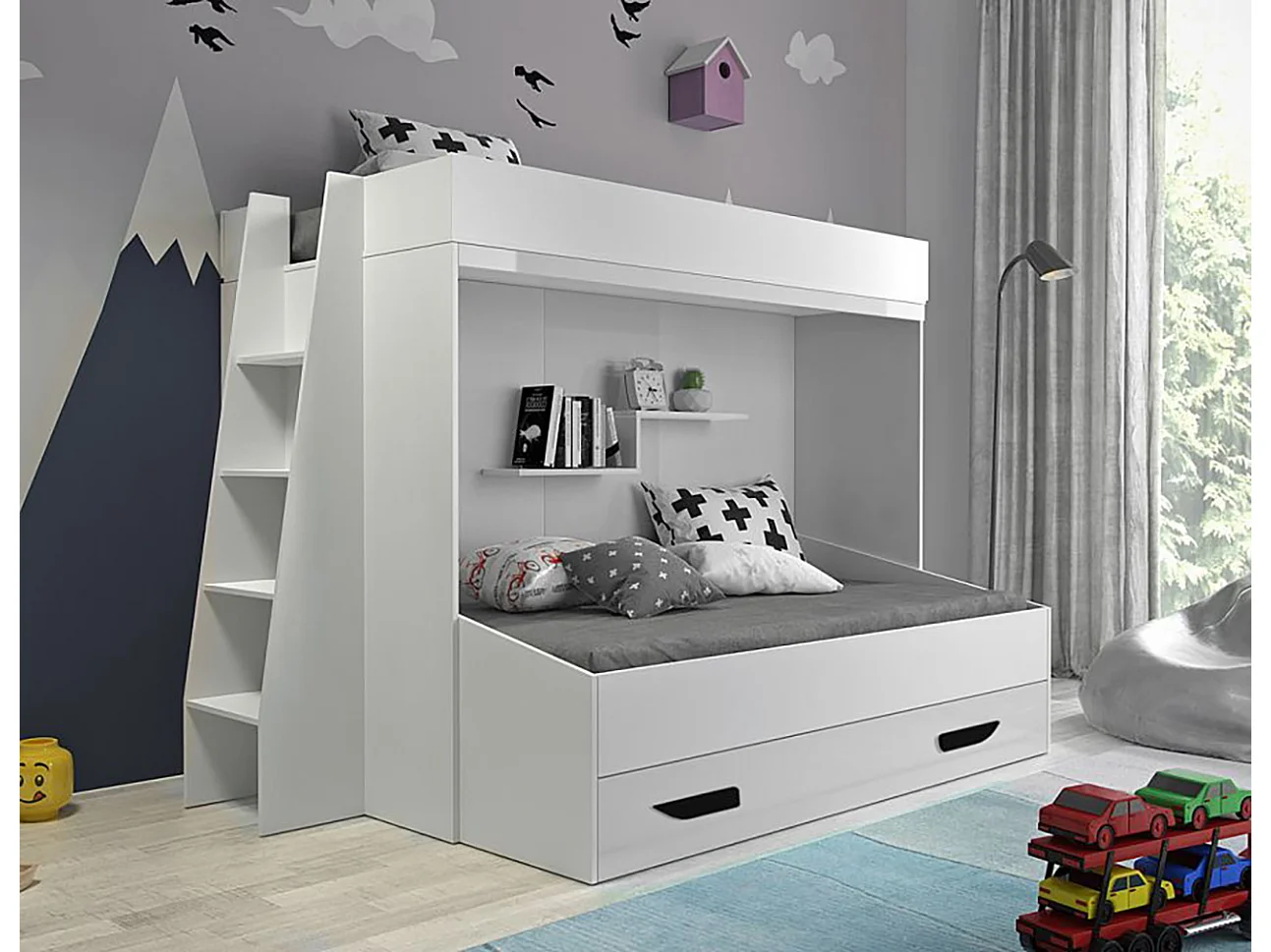 HOCHBETT Party weiß / weiß Hochglanz - Griffe schwarz 247 / 135 / 165cm