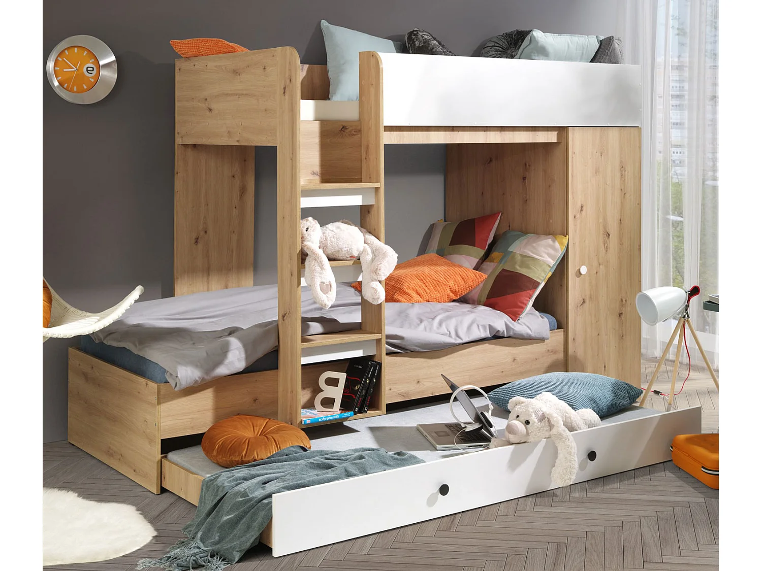 HOCHBETT Smart Artisan Eiche / weiß 93 / 254 / 165cm Leiter links