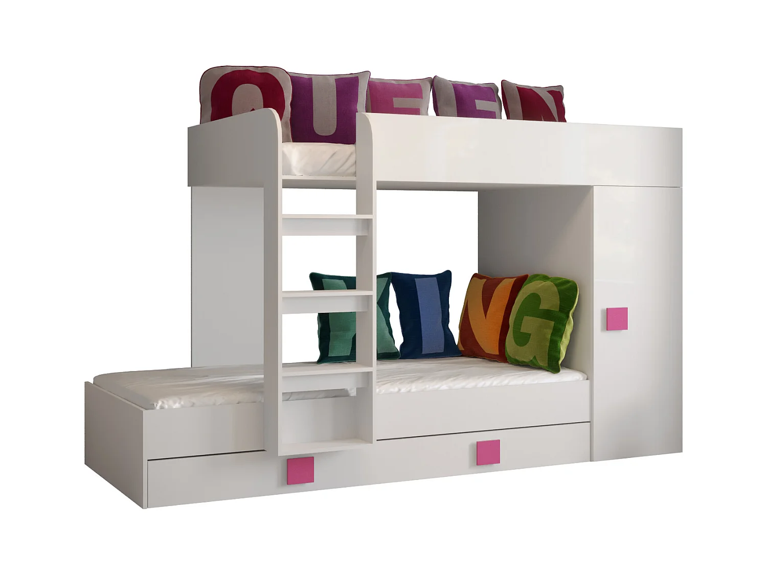 HOCHBETT Toledo weiß / weiß Hochglanz - Griffe grau 94 / 254 / 165cm