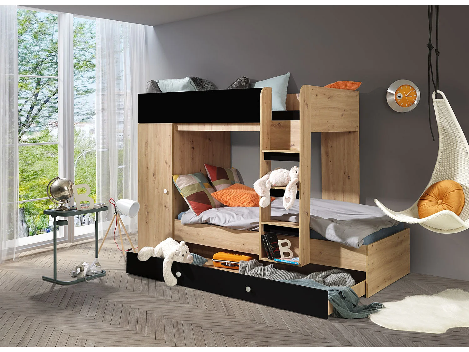 HOCHBETT Smart Artisan Eiche / schwarz 93 / 254 / 165 cm Leiter rechts