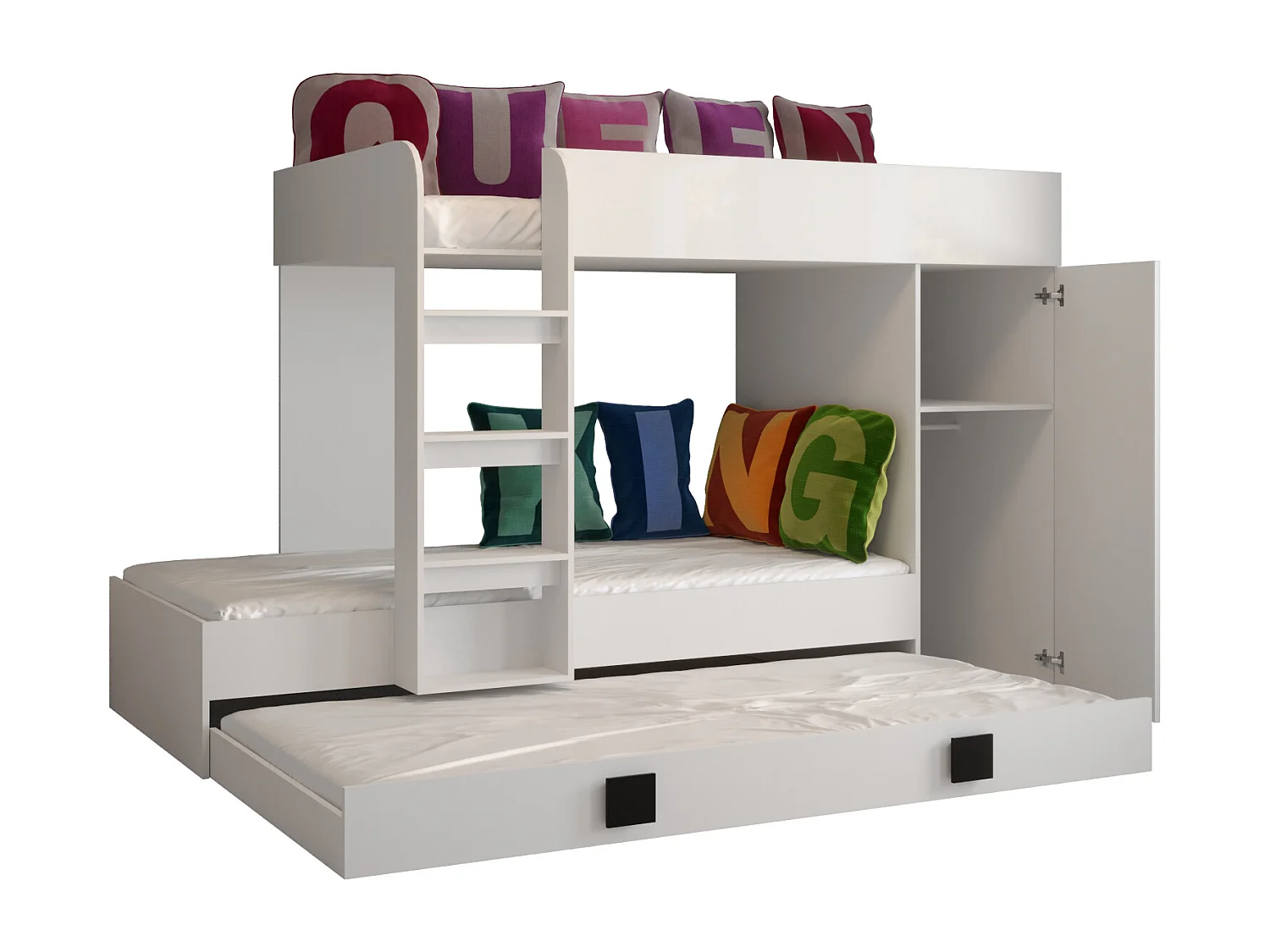 HOCHBETT Toledo weiß / schwarz Hochglanz - Griffe weiß / schwarz 94 / 254 / 165cm