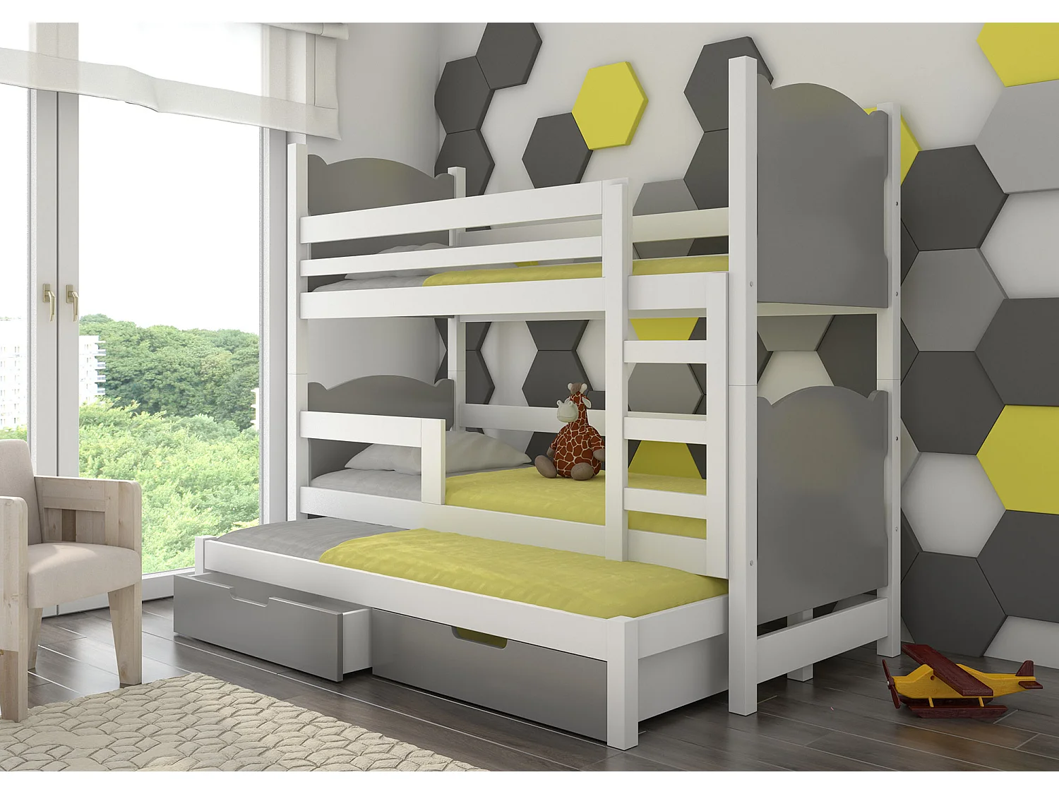 HOCHBETT Leticia Kiefer weiß / grau 81 / 188 / 160cm