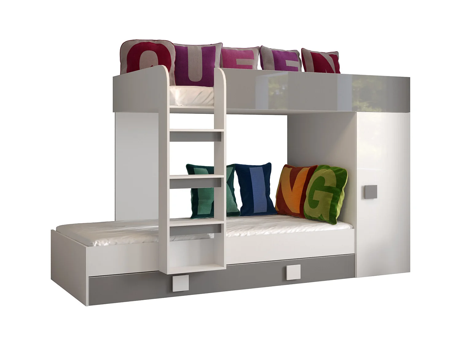 HOCHBETT Toledo weiß / grau Hochglanz - Griffe weiß / grau 94 / 254 / 165cm