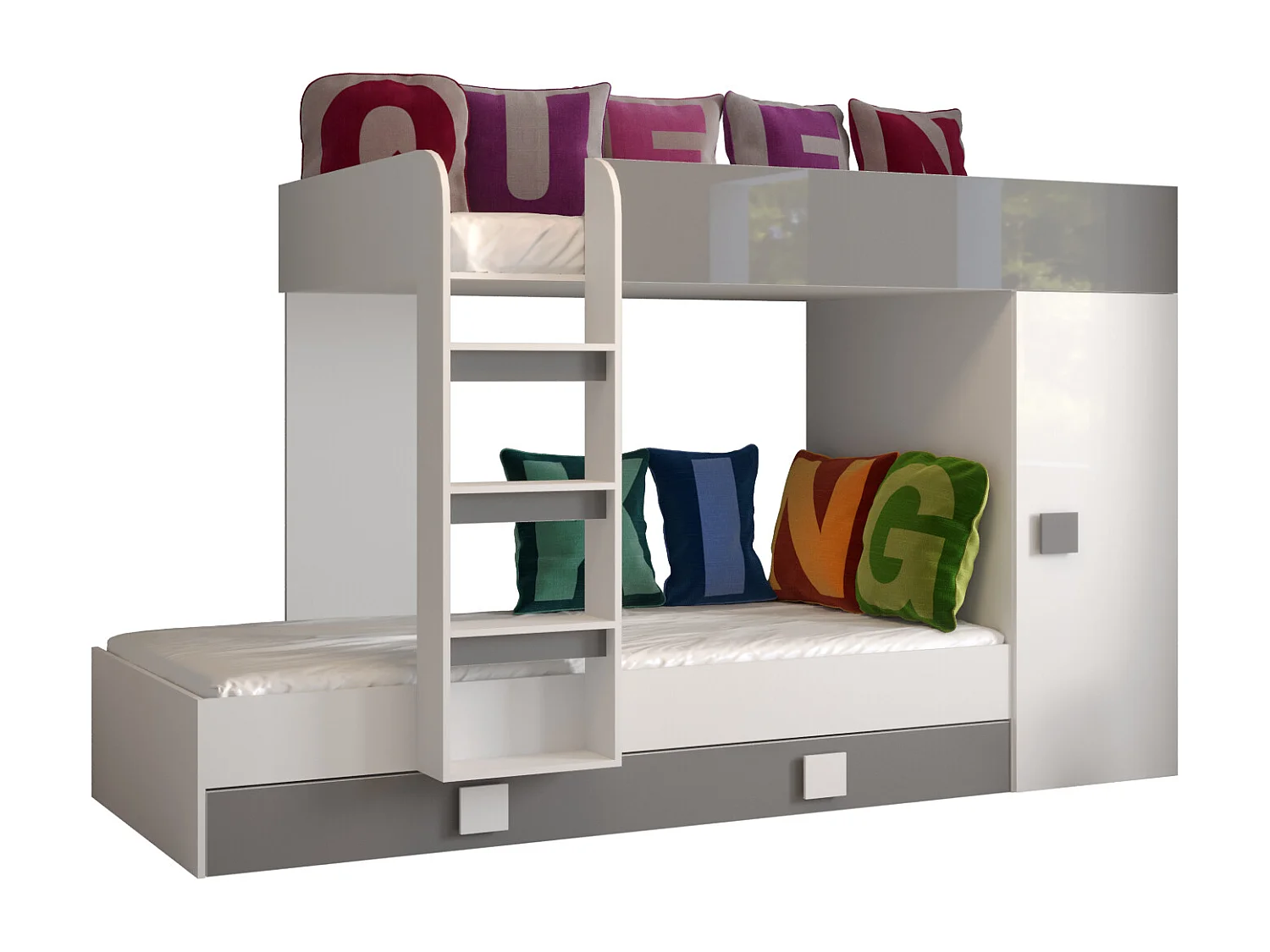 HOCHBETT Toledo weiß / grau Hochglanz - Griffe weiß / grau 94 / 254 / 165cm