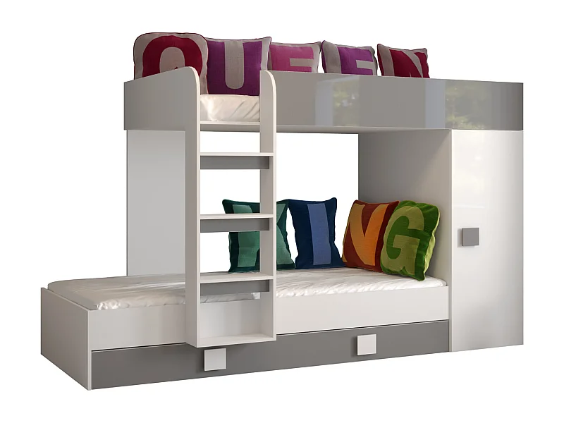 HOCHBETT Toledo weiß / grau Hochglanz - Griffe weiß / grau 94 / 254 / 165cm