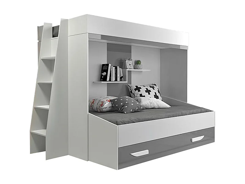 HOCHBETT Party weiß / grau Hochglanz - Griffe weiß / grau 230 / 135 / 165cm