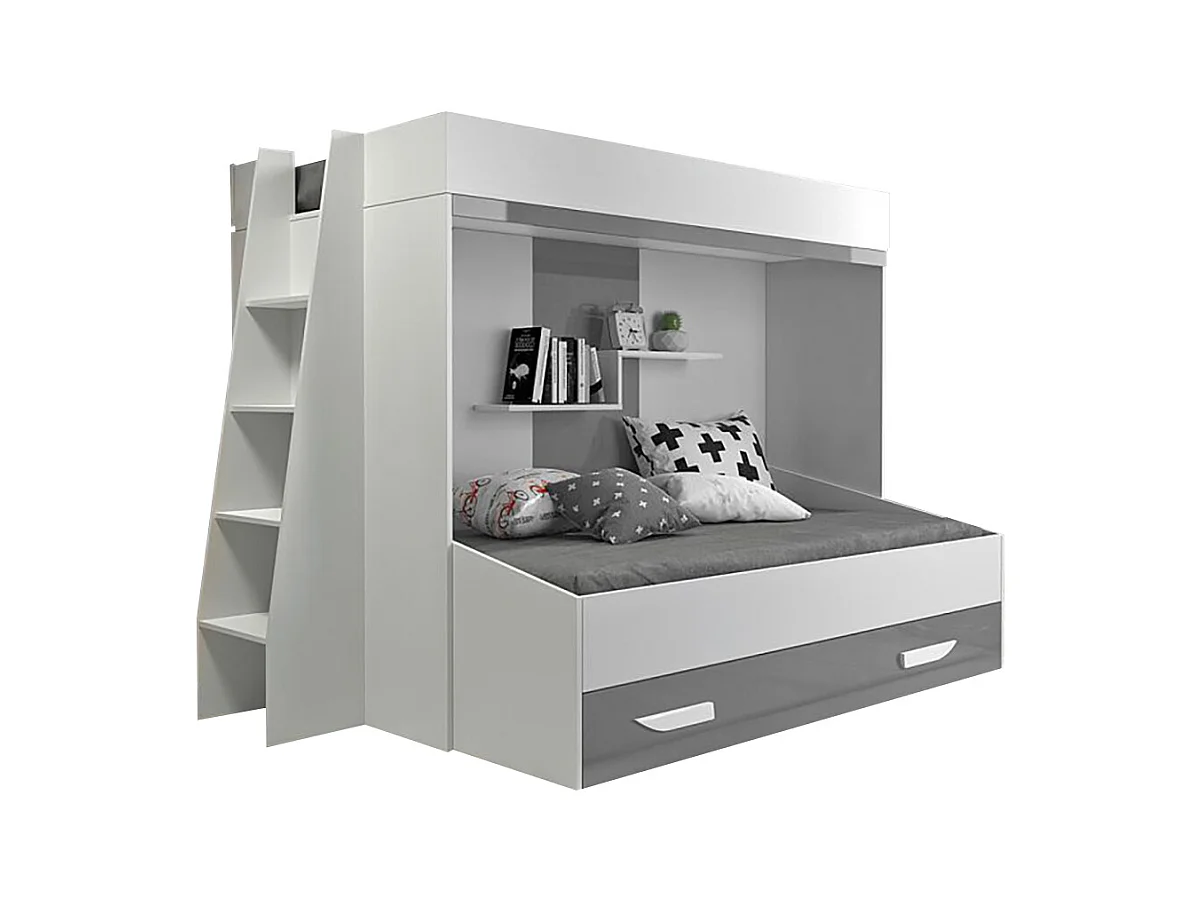 HOCHBETT Party weiß / grau Hochglanz - Griffe weiß / grau 230 / 135 / 165cm