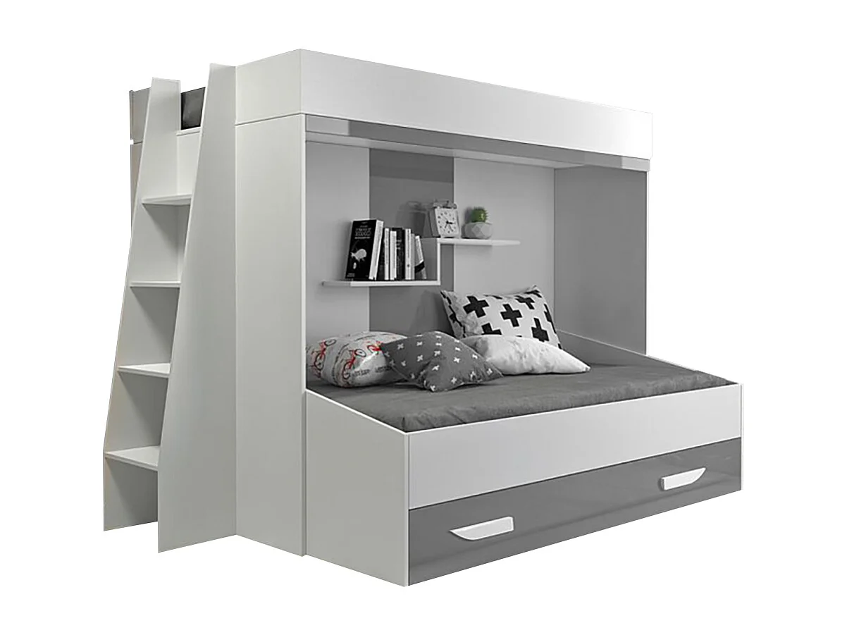 HOCHBETT Party weiß / grau Hochglanz - Griffe weiß / grau 230 / 135 / 165cm