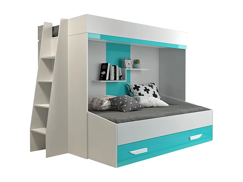 HOCHBETT Party weiß / türkis Hochglanz - Griffe weiß / türkis 230 / 135 / 165cm