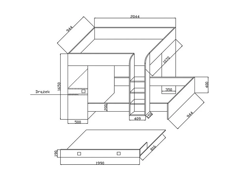HOCHBETT Toledo weiß / türkis Hochglanz - Griffe weiß / türkis 94 / 254 / 165cm
