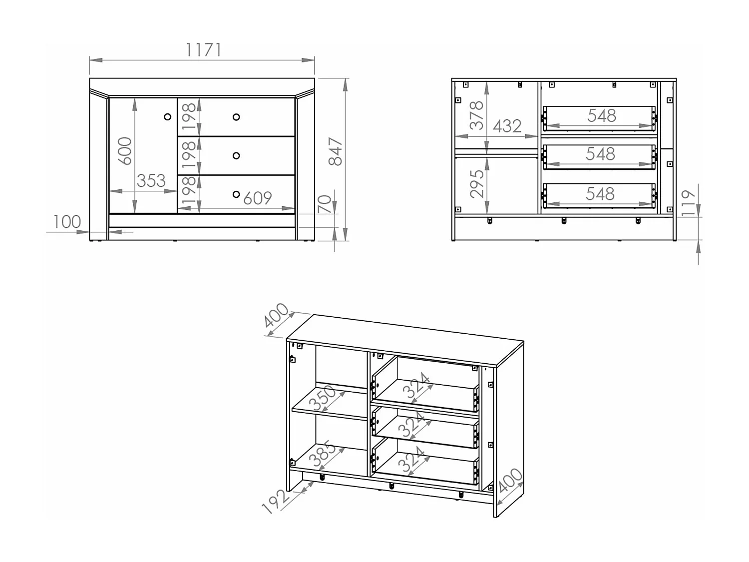 JUGENZIMMER-SET Terni silbergrau 4lteilig