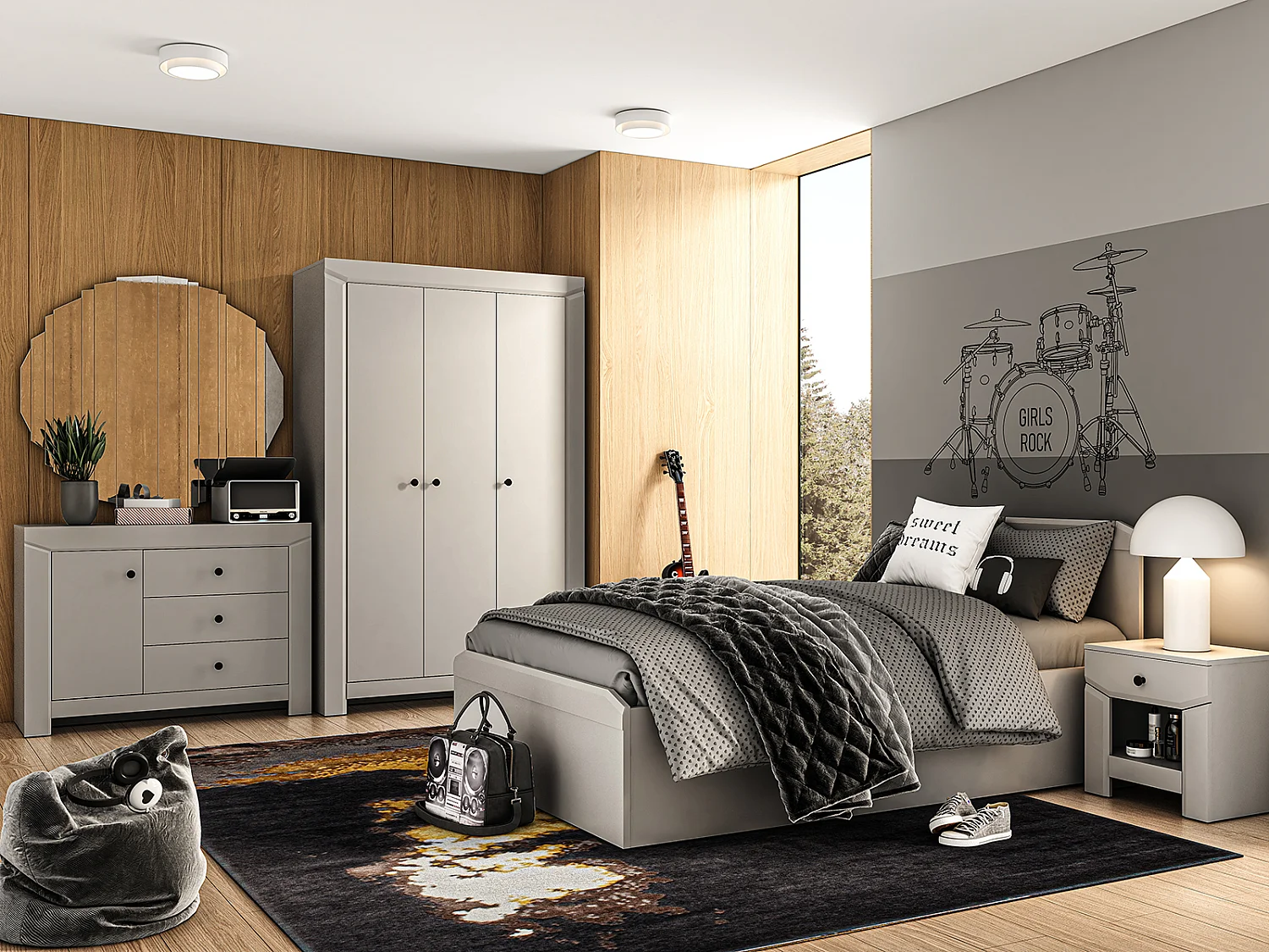 JUGENZIMMER-SET Terni silbergrau 4lteilig