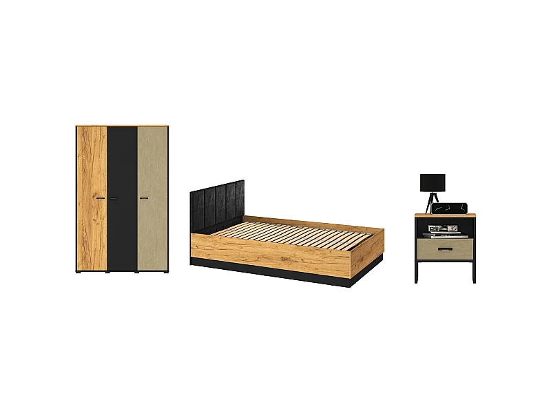 JUGENDZIMMER-SET Colt schwarz / Craft Gold Eiche / Premium Steel 3-teilig