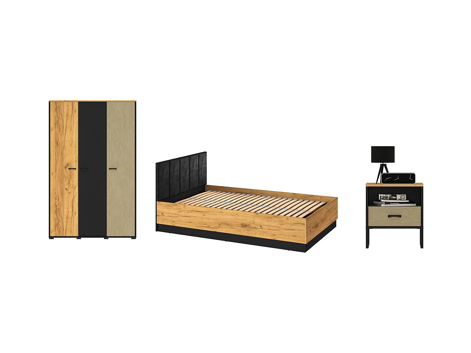 JUGENDZIMMER-SET Colt schwarz / Craft Gold Eiche / Premium Steel 3-teilig