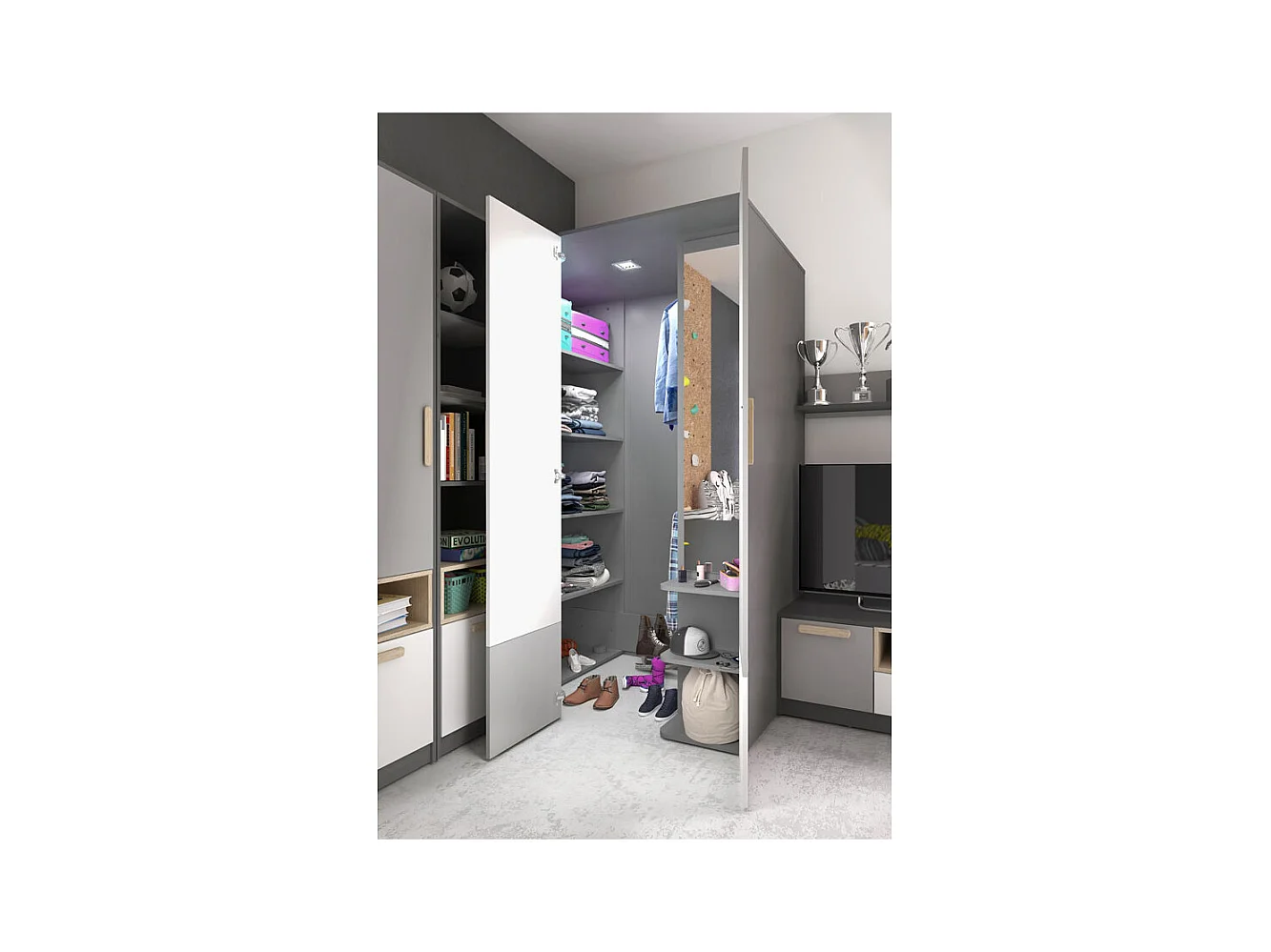 JUGENDZIMMER-SET Pok graphit / grau / weiß / Buche Ibsen 7-teilig