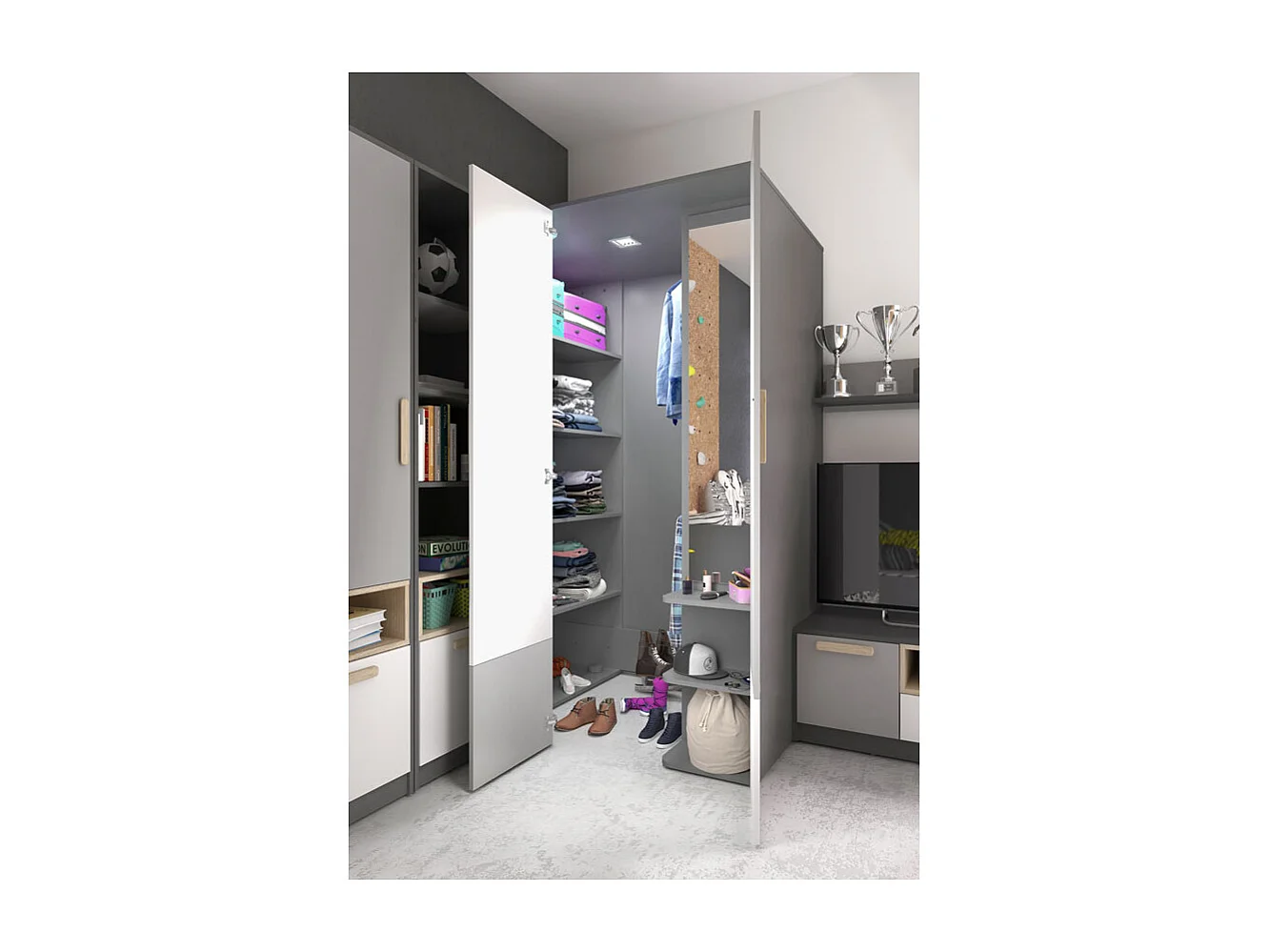 JUGENDZIMMER-SET Pok graphit / grau / weiß / Buche Ibsen 7-teilig