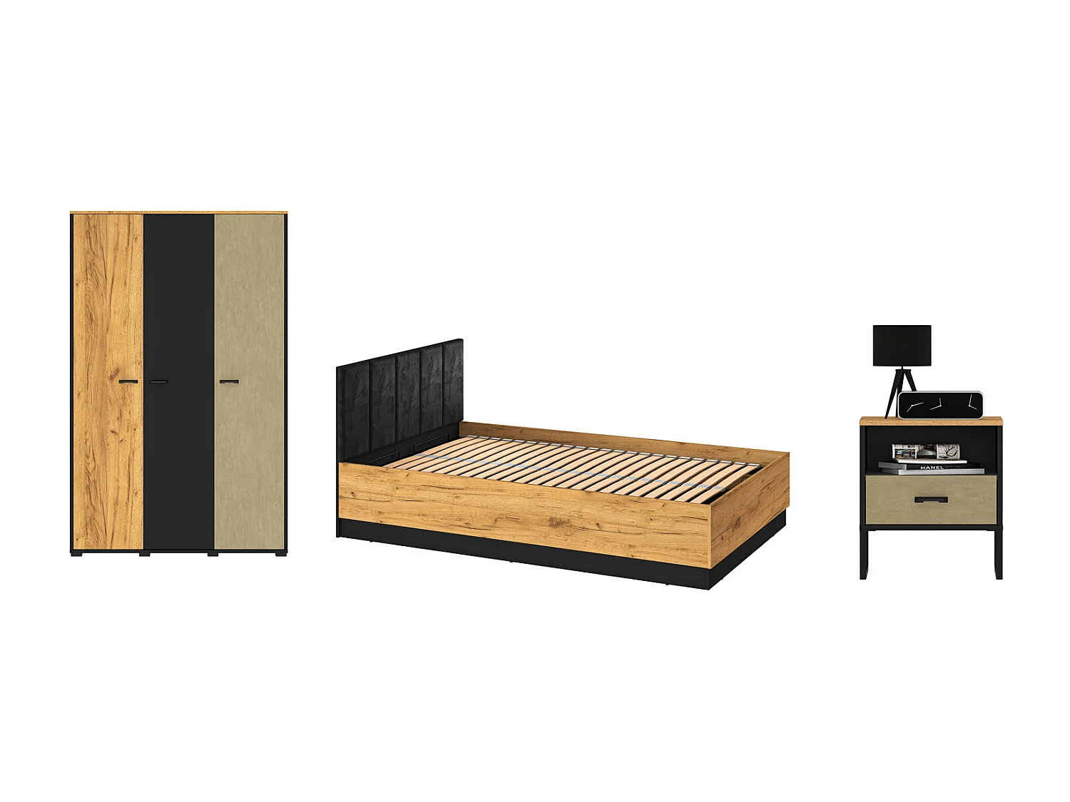 JUGENDZIMMER-SET Colt schwarz / Craft Gold Eiche / Premium Steel 3-teilig