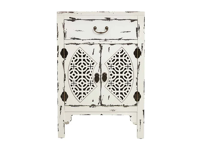 Tavolino in legno laccato bianco con 1 cassetto e 2 porte 48x32x70h cm