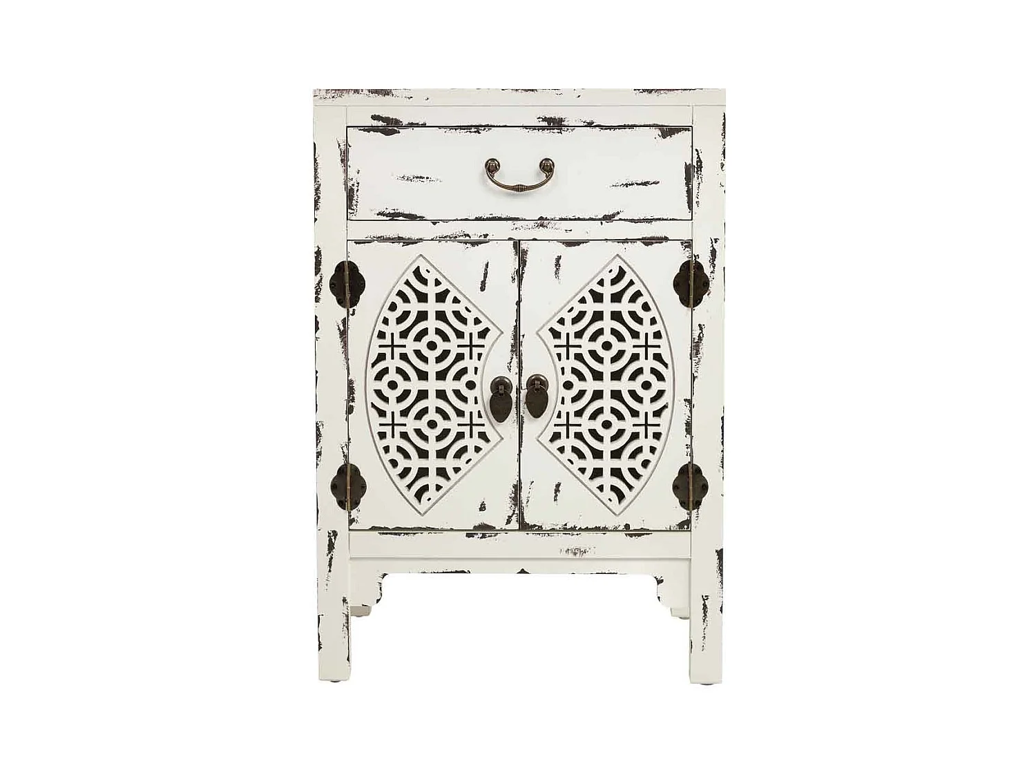 Mesinha de madeira lacada branca com 1 gaveta e 2 portas 48x32x70h cm