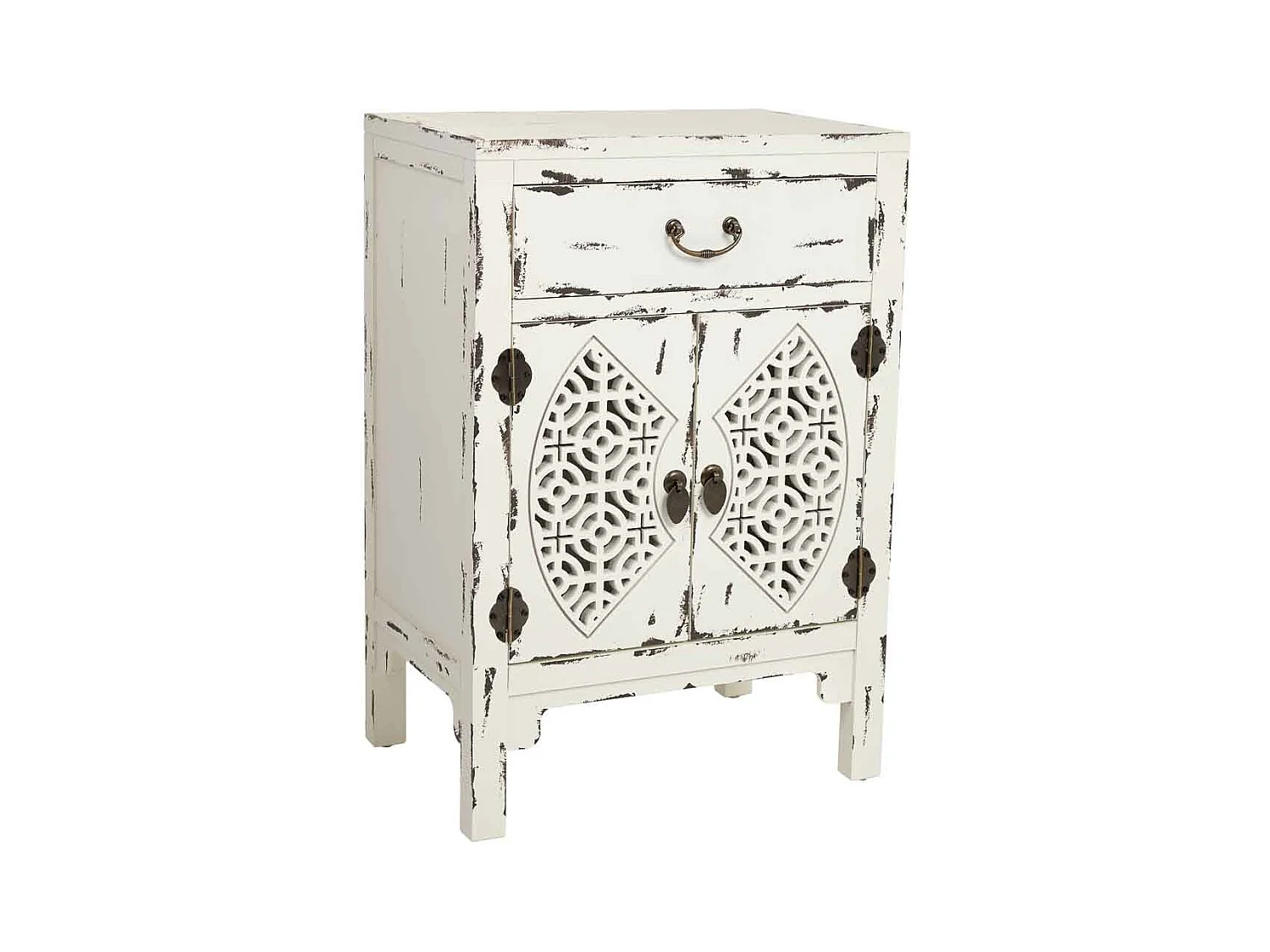 Mesinha de madeira lacada branca com 1 gaveta e 2 portas 48x32x70h cm