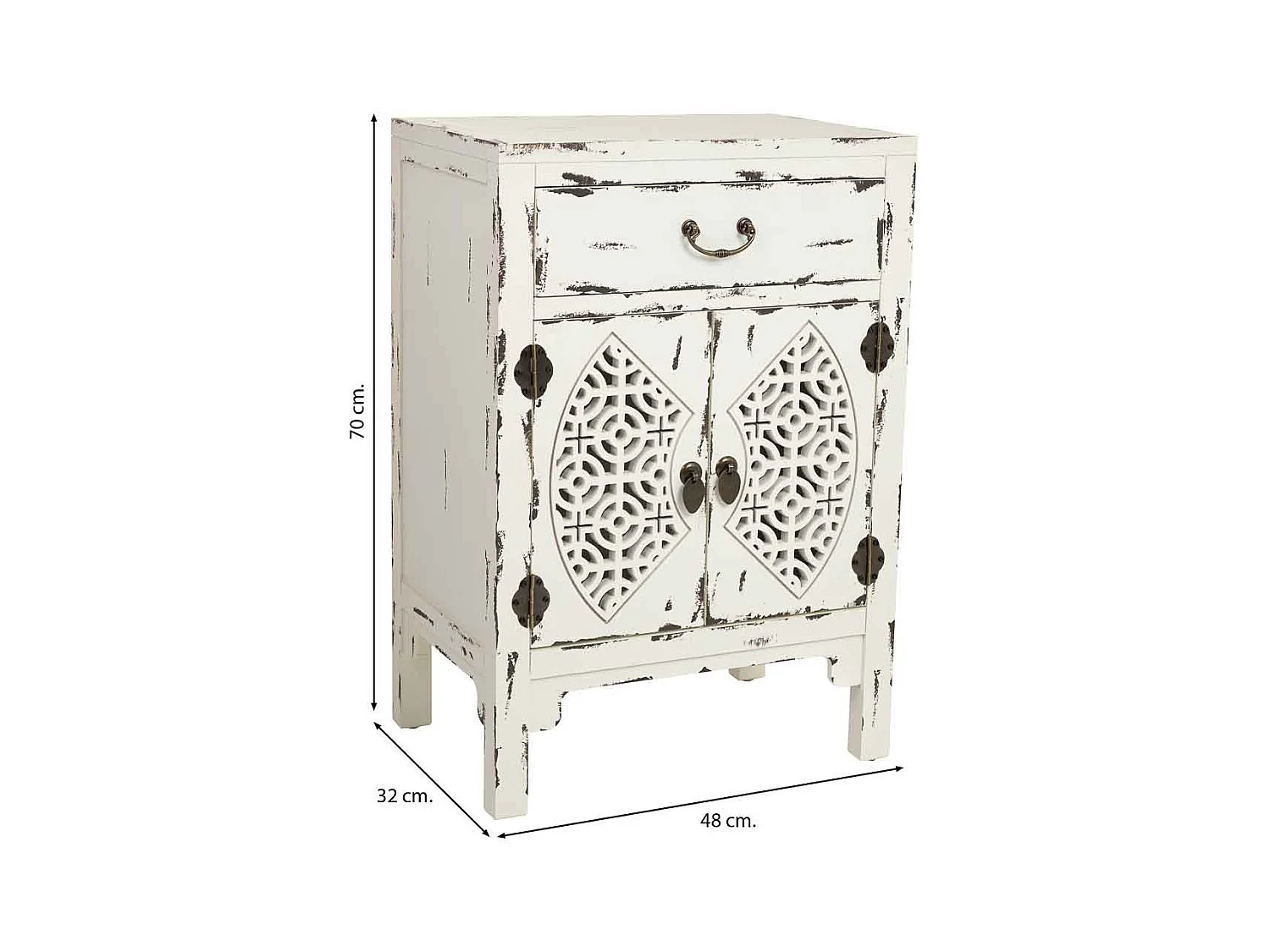 Mesinha de madeira lacada branca com 1 gaveta e 2 portas 48x32x70h cm