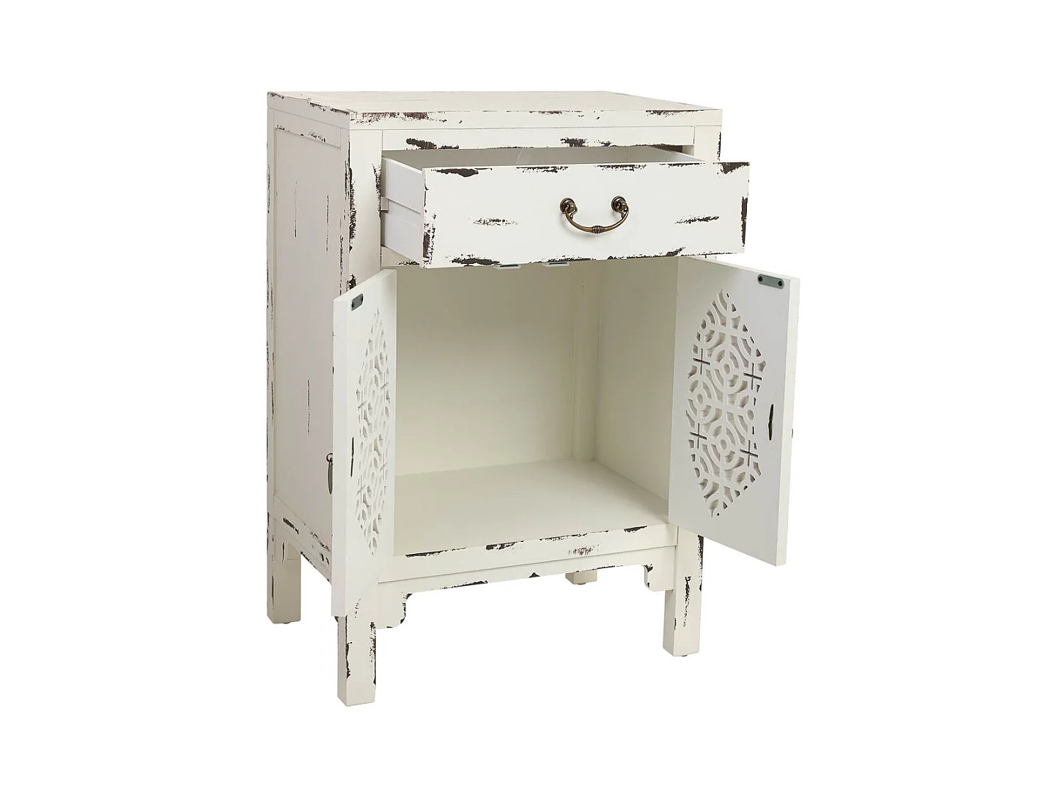 Mesinha de madeira lacada branca com 1 gaveta e 2 portas 48x32x70h cm