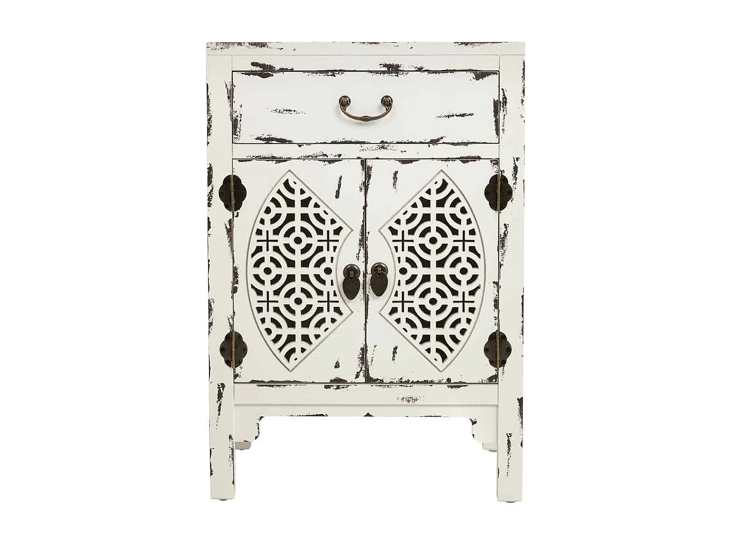 Table de chevet en bois laqué avec 1 tiroir et 2 portes, 48 ​​x 32 x 70 cm (h)