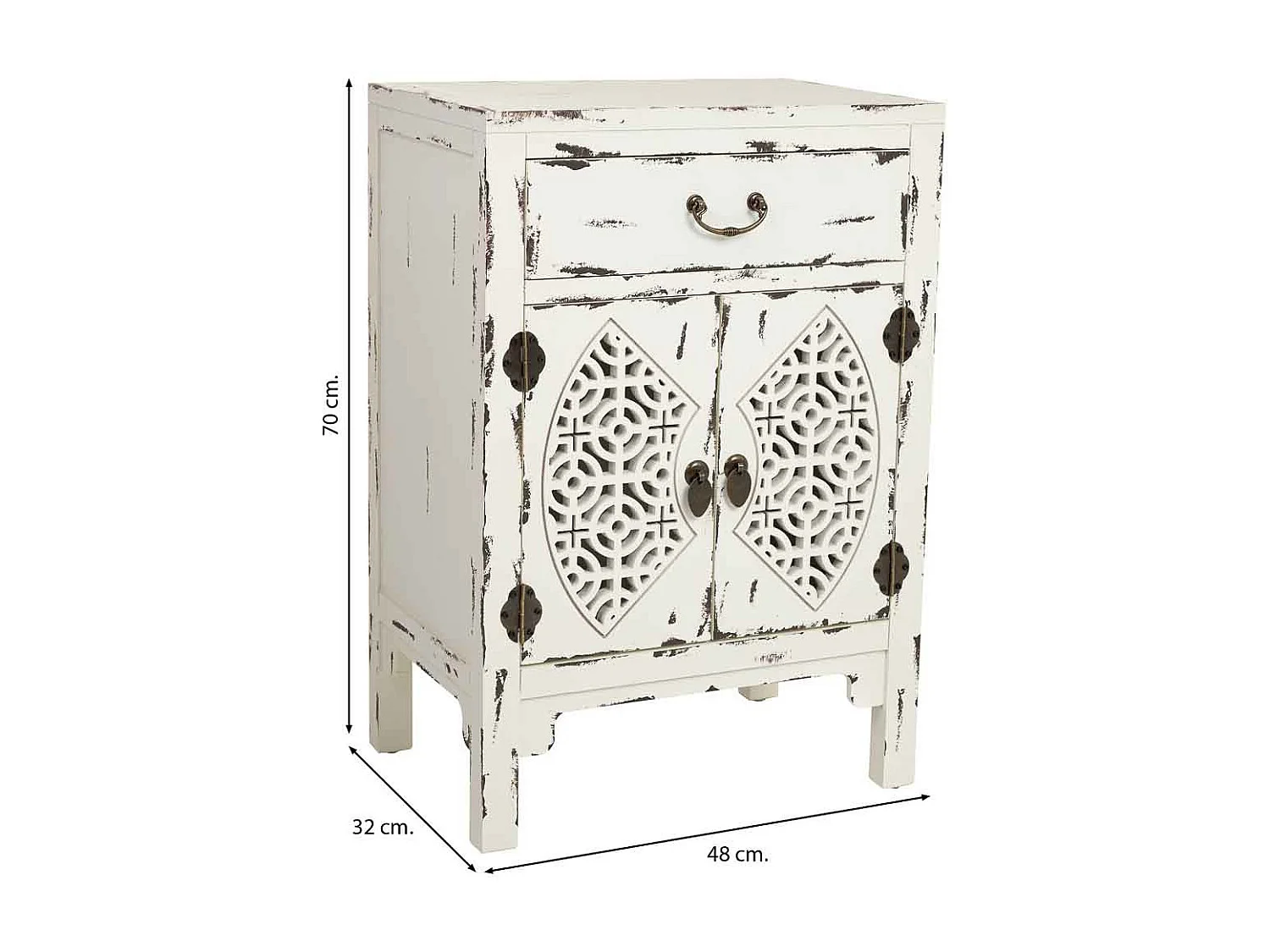 Table de chevet en bois laqué avec 1 tiroir et 2 portes, 48 ​​x 32 x 70 cm (h)