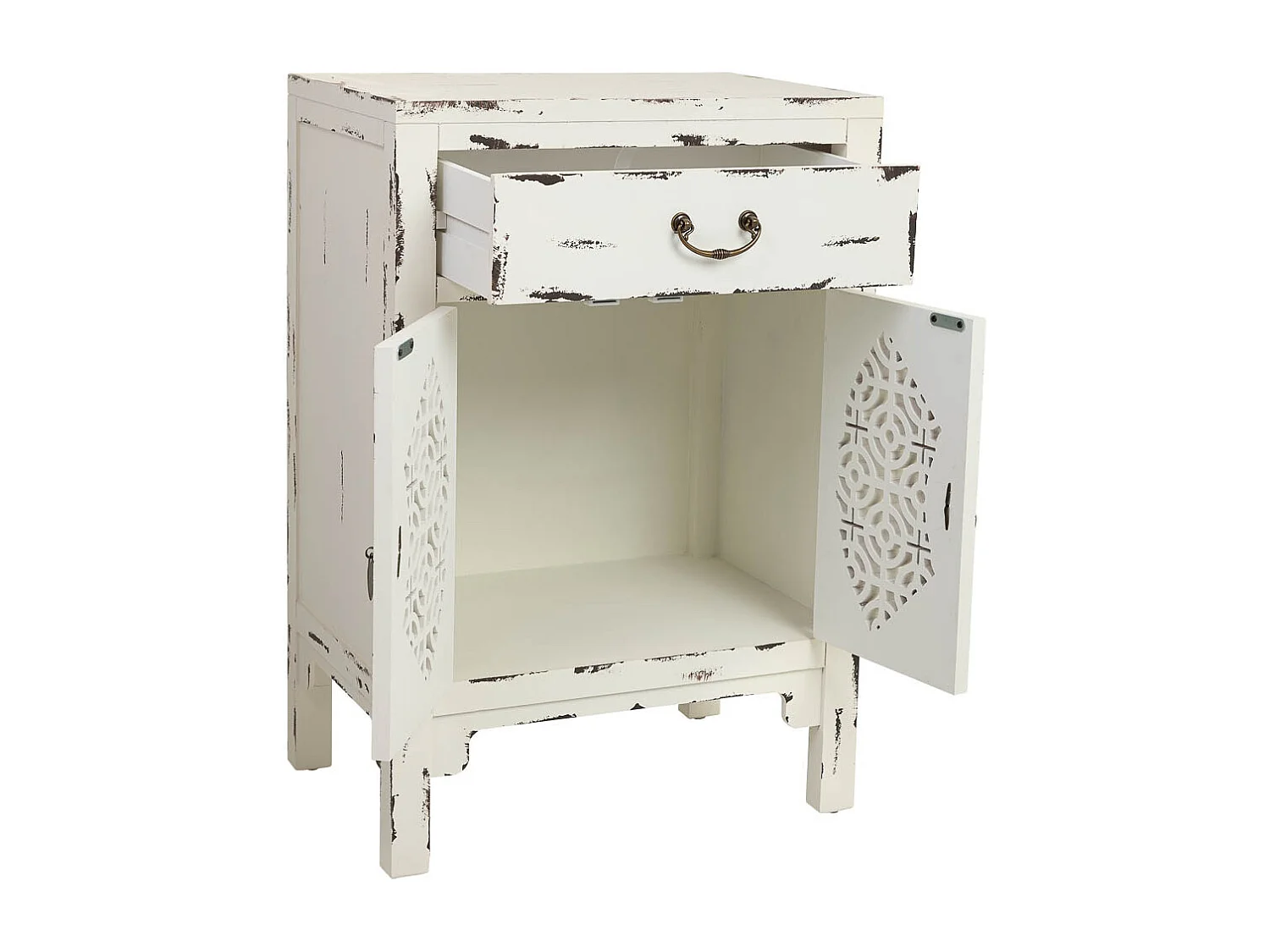 Table de chevet en bois laqué avec 1 tiroir et 2 portes, 48 ​​x 32 x 70 cm (h)