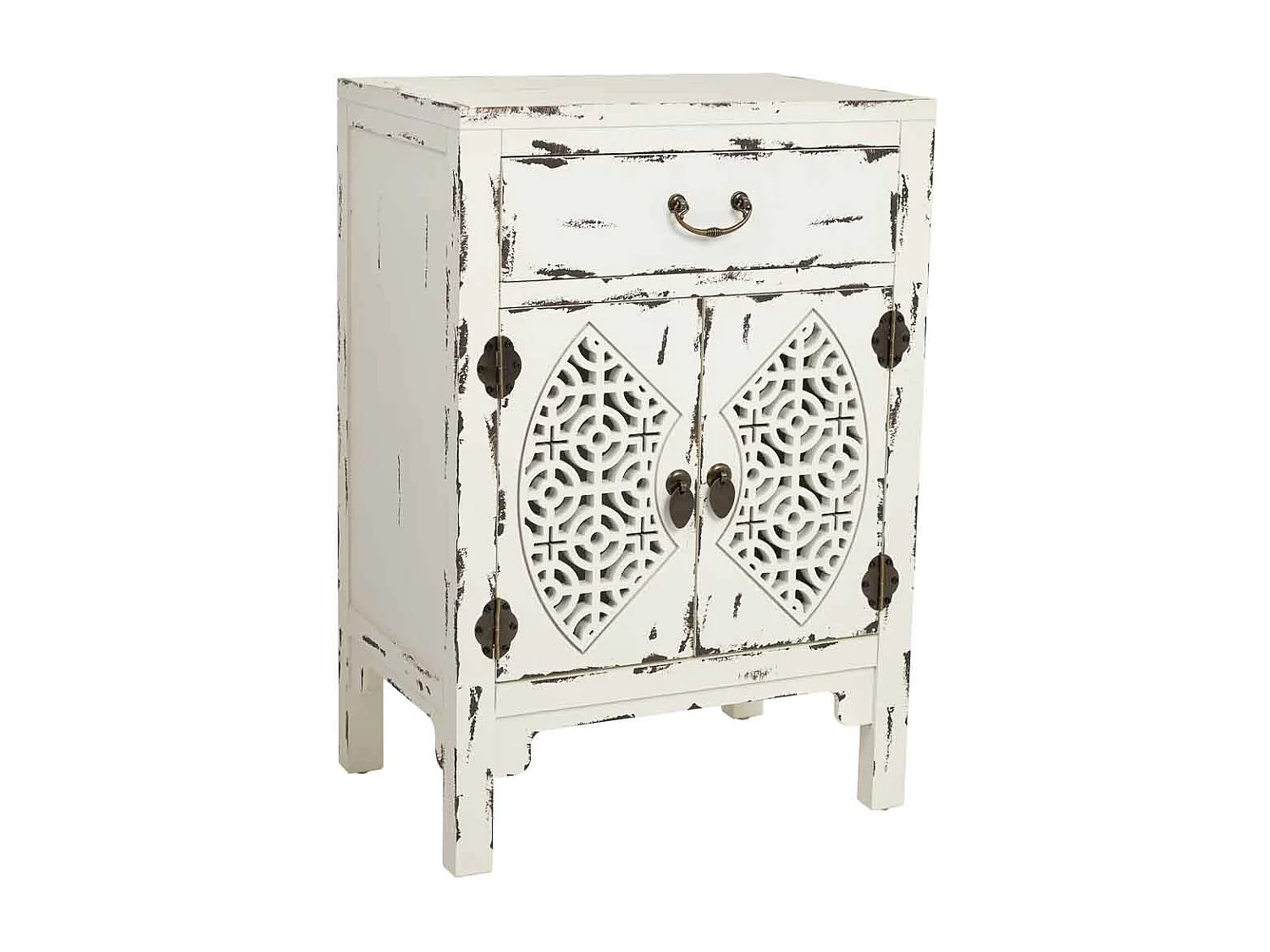 Tavolino in legno laccato bianco con 1 cassetto e 2 porte 48x32x70h cm