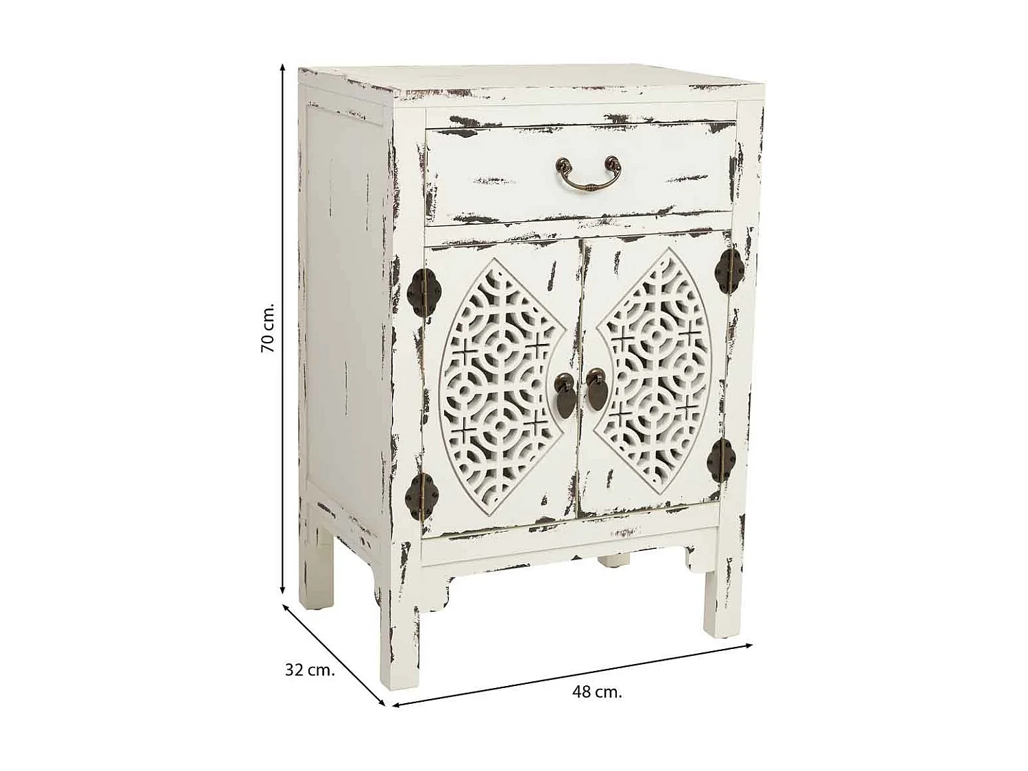 Tavolino in legno laccato bianco con 1 cassetto e 2 porte 48x32x70h cm