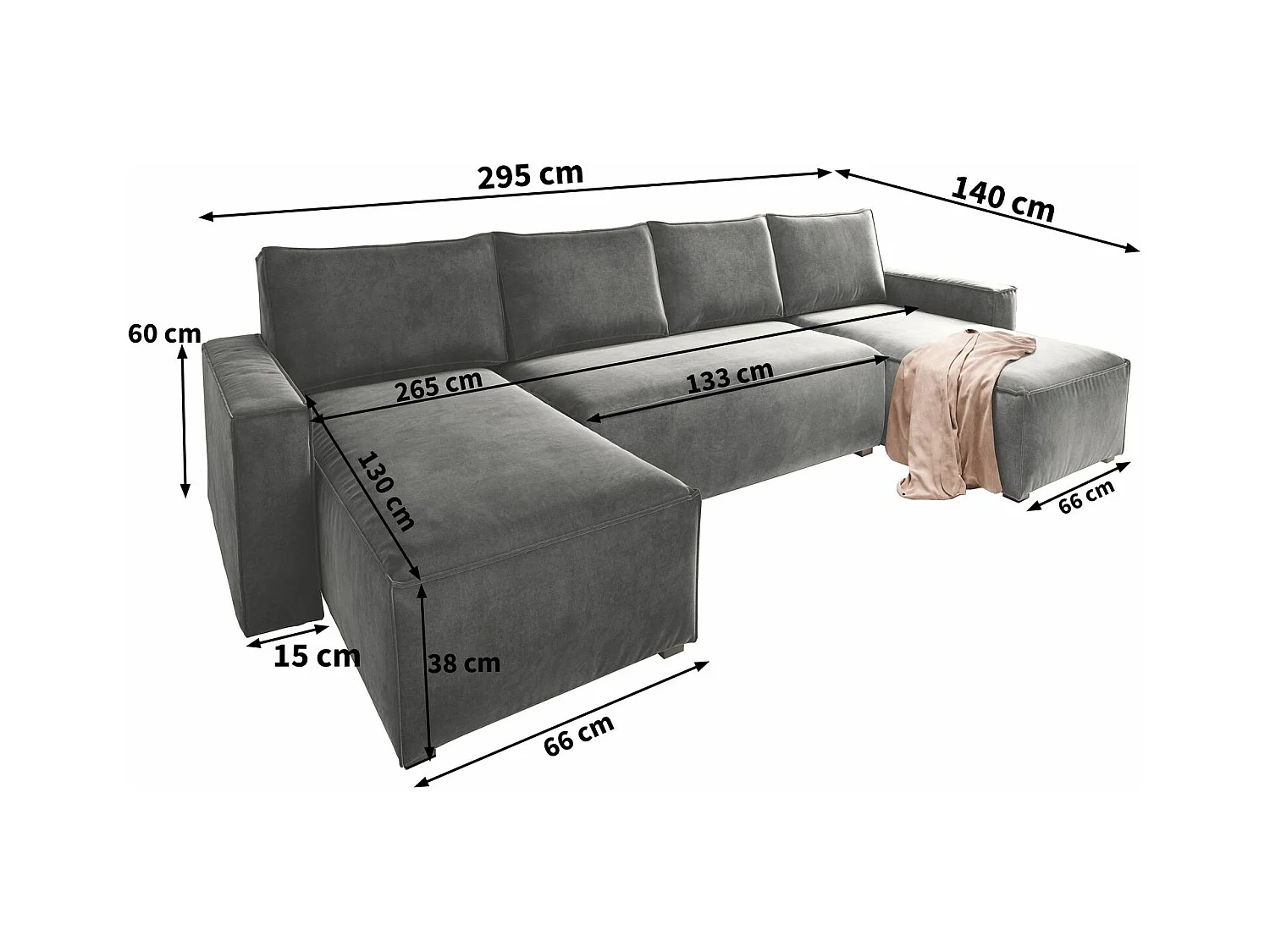 Canapé d'angle DENI Parme en velours avec fonction de couchage