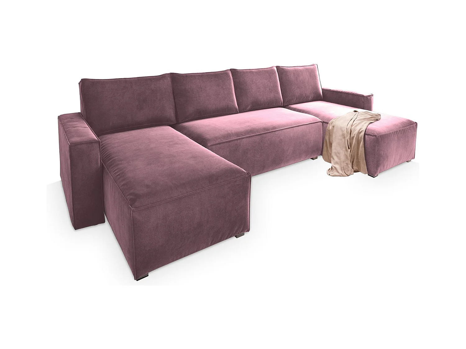 Canapé d'angle DENI Parme en velours avec fonction de couchage
